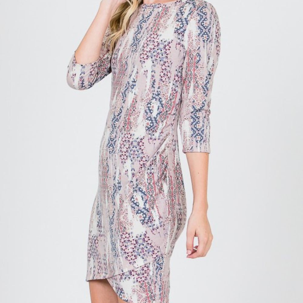 Feminine form fitting dress with 3/4 sleeves